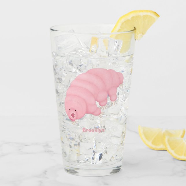 Cute pink tardigrade water bear cartoon glass (Back Ice)