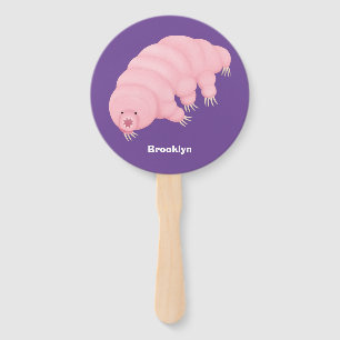 Cute pink tardigrade water bear cartoon hand fan