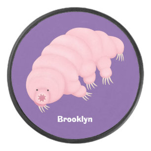 Cute pink tardigrade water bear cartoon  hockey puck