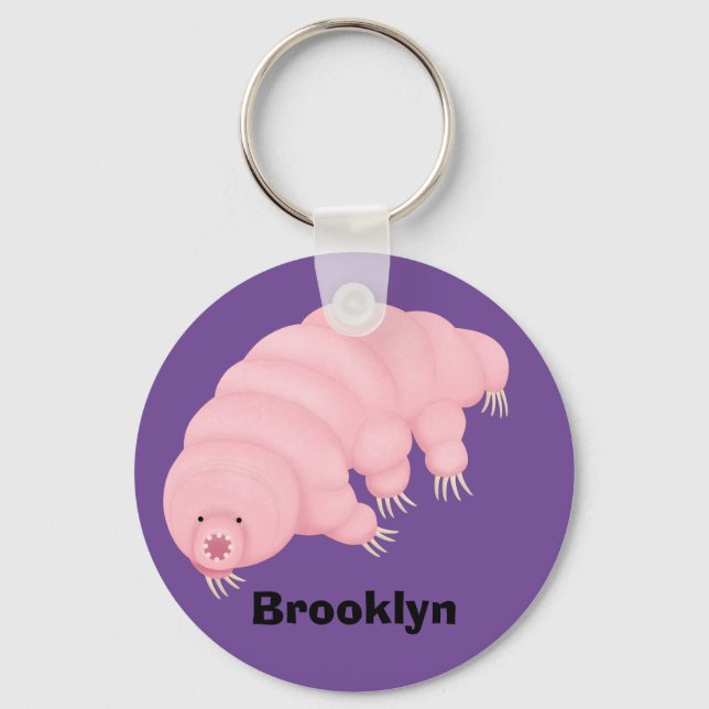 Cute pink tardigrade water bear cartoon key ring (Front)