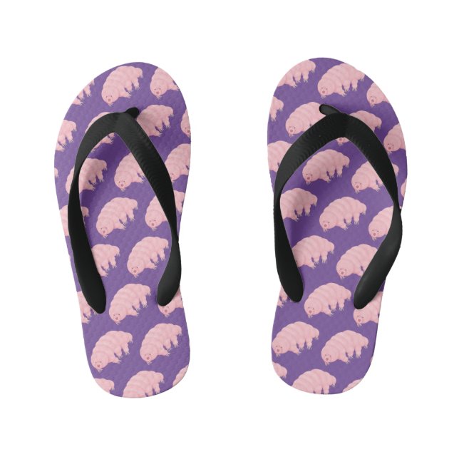 Cute pink tardigrade water bear cartoon kid's flip flops (Footbed)