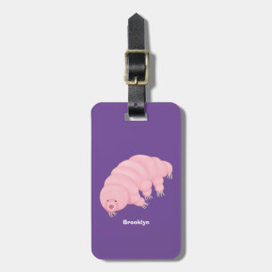 Cute pink tardigrade water bear cartoon luggage tag