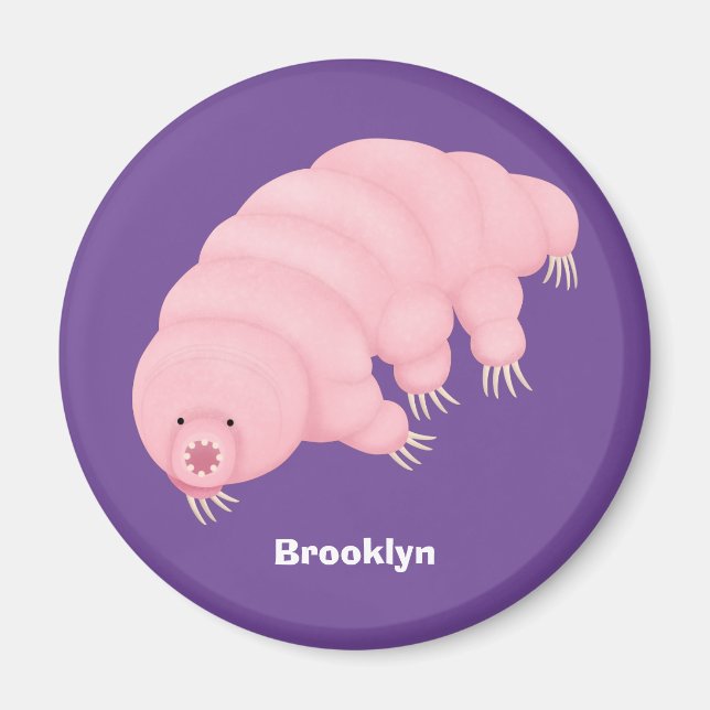 Cute pink tardigrade water bear cartoon  magnet (Front)