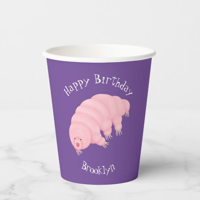 Cute pink tardigrade water bear cartoon  paper cups (Front)