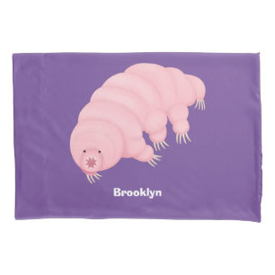 Cute pink tardigrade water bear cartoon pillowcase