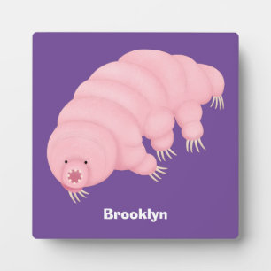 Cute pink tardigrade water bear cartoon  plaque