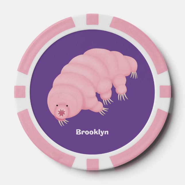 Cute pink tardigrade water bear cartoon  poker chips (Front)