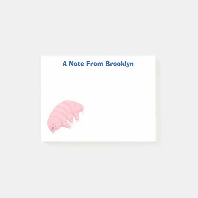 Cute pink tardigrade water bear cartoon post-it notes (Front)