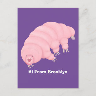 Cute pink tardigrade water bear cartoon postcard