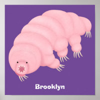 Cute pink tardigrade water bear cartoon