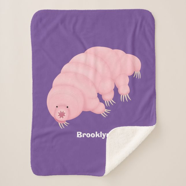 Cute pink tardigrade water bear cartoon sherpa blanket (Front)