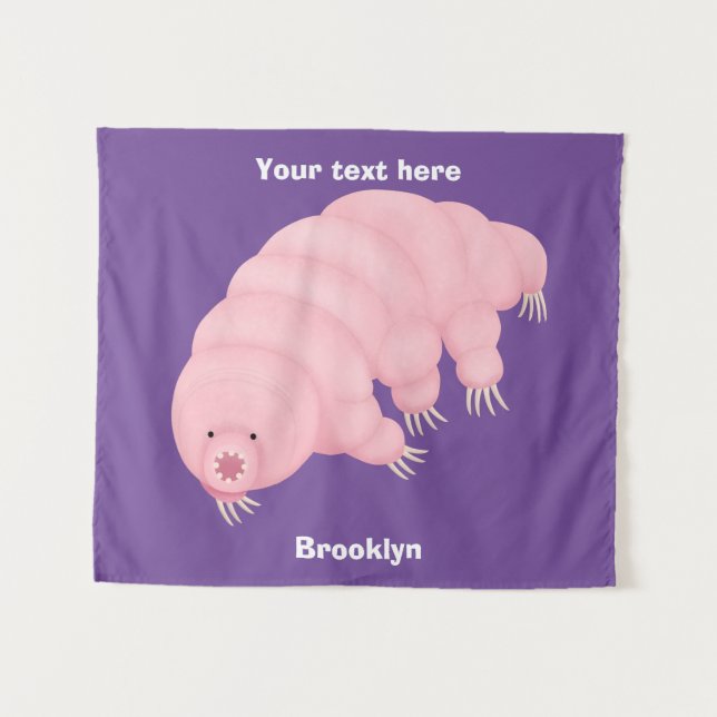 Cute pink tardigrade water bear cartoon tapestry (Front (Horizontal))