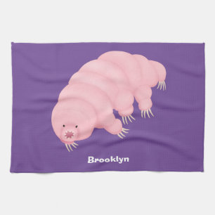 Cute pink tardigrade water bear cartoon tea towel