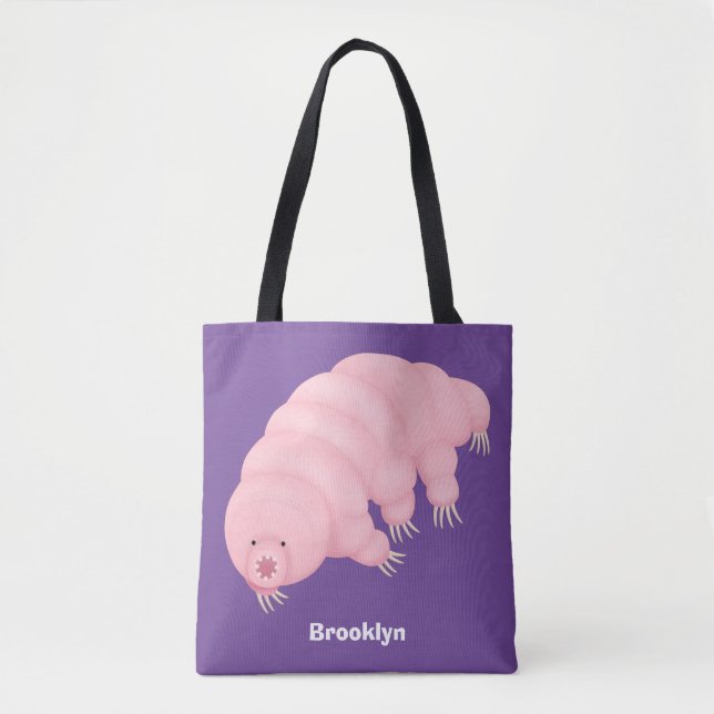 Cute pink tardigrade water bear cartoon tote bag (Front)