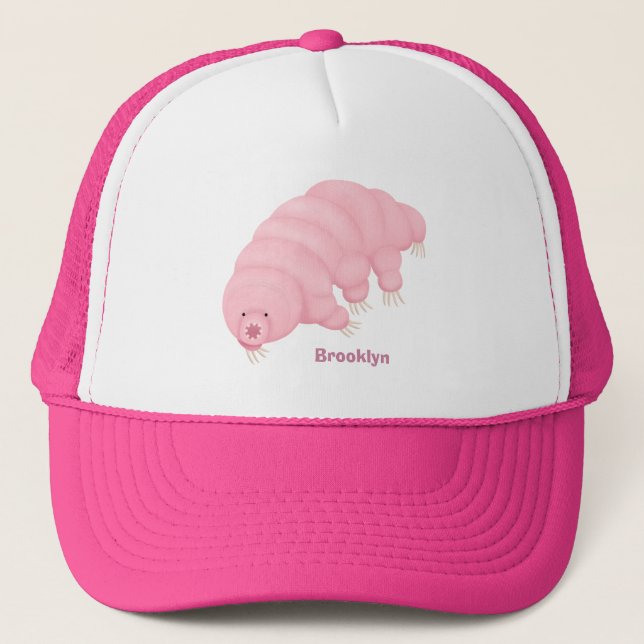 Cute pink tardigrade water bear cartoon  trucker hat (Front)