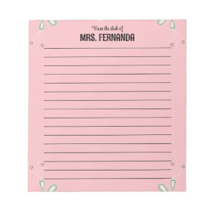 Cute Pink Teacher Lined Paper From The Desk Of Notepad