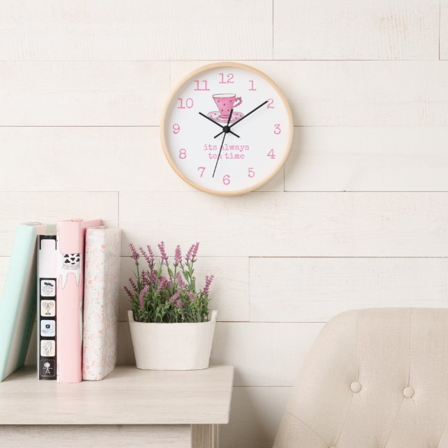 Cute Pink teacup | its always tea time kitchen Clock (Reading Room)