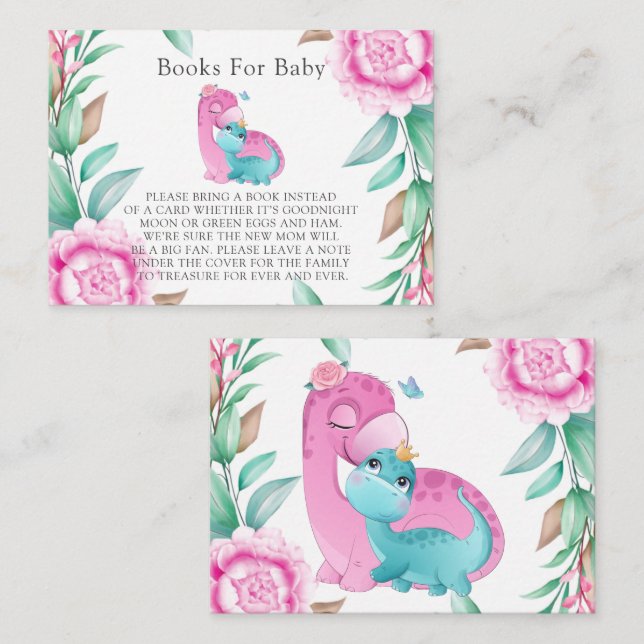 Cute Pink Teal Dinosaurs Peony Books for Baby Business Card (Front/Back)