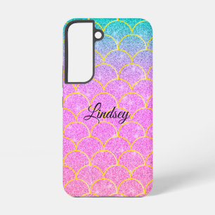 Cute Pink & Teal Personalised Glitter Mermaid  Samsung Galaxy Case