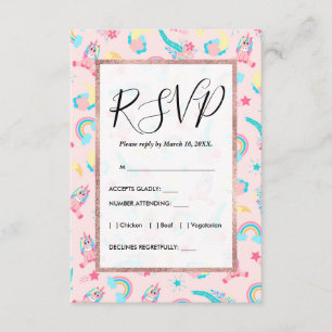 Cute Pink Teal Unicorn Rainbow Floral Stars Enclosure Card