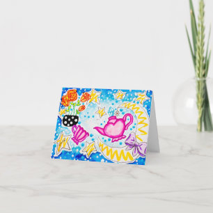 Cute Pink Teapot & Orange Roses Note Card