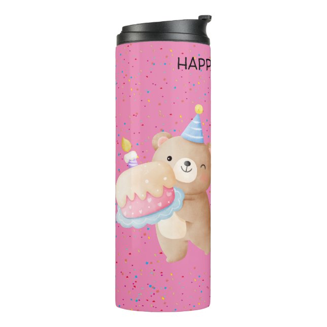 Cute Pink Teddy Bear and Rainbow Freckles girls  Thermal Tumbler (Rotated Left)