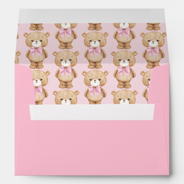 Cute Pink Teddy Bear Baby Girl Shower Birthday Envelope (Back (Bottom))