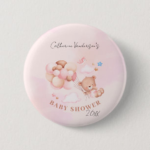 Cute Pink Teddy Bear Baby Shower 6 Cm Round Badge