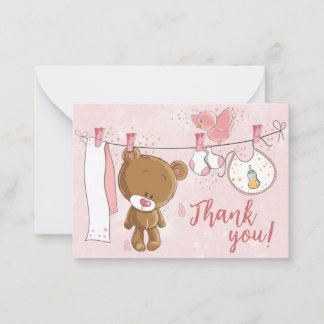 Cute Pink Teddy Bear Baby Shower Thank You Card