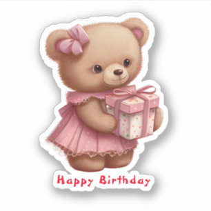 Cute Pink Teddy Bear Birthday Custom Cut Vinyl 