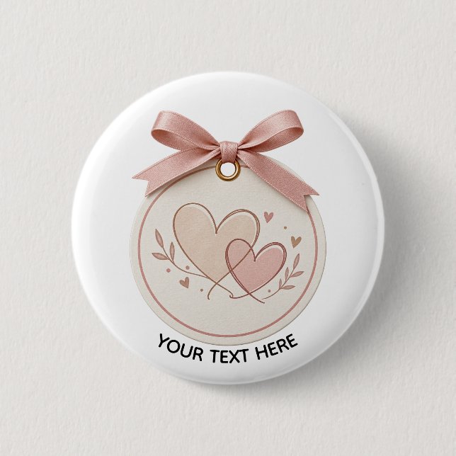 Cute Pink Teddy Bear Custom Name Button Pin (Front)
