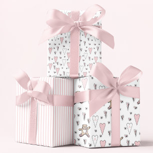 Cute Pink Teddy Bear & Heart Baby Girl Initial Wrapping Paper Sheet