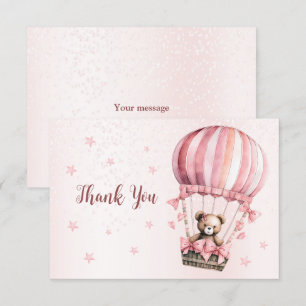Cute Pink Teddy Bear Hot Air Balloon Beautiful Thank You Card