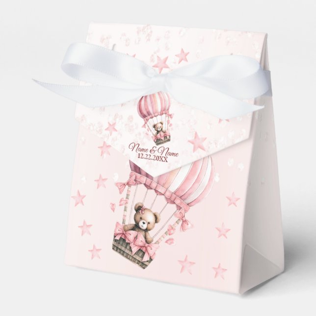 Cute Pink Teddy Bear Hot Air Balloon Party Favour Box (Front Side)