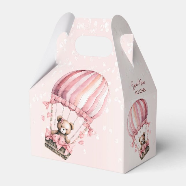 Cute Pink Teddy Bear Hot Air Balloon Party Favour Box (Front Side)