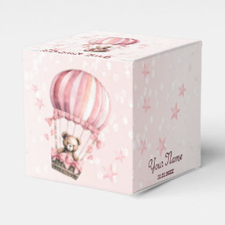 Cute Pink Teddy Bear Hot Air Balloon Party Favour Box