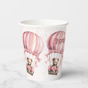 Cute Pink Teddy Bear Hot Air Balloon Party Paper Cups