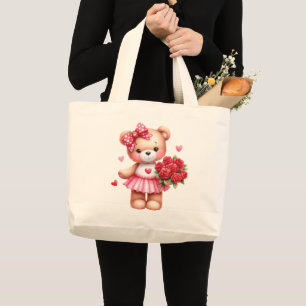 Cute Pink Teddy Bear  Large Tote Bag