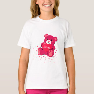 Cute Pink Teddy Bear Love Girls T-Shirt