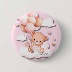 Cute Pink Teddy Bear Nursery Button