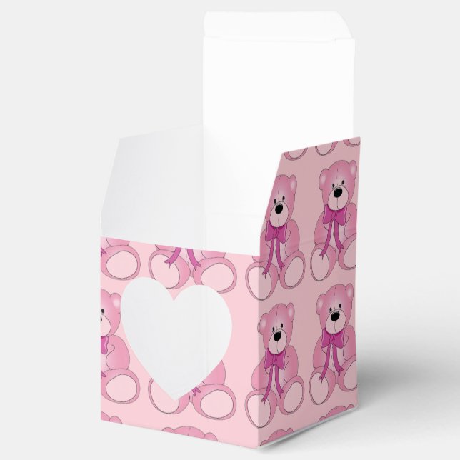 Cute Pink Teddy Bear Pattern Heart Favour Box (Opened)
