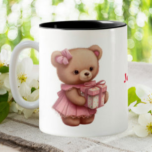 Cute Pink Teddy Bear Personalised  Two-Tone Coffee Mug