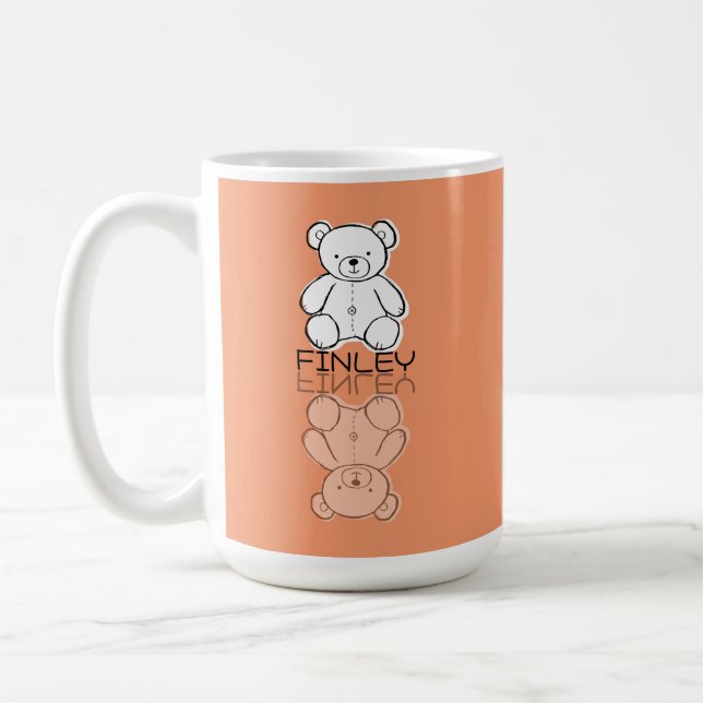 Cute Pink Teddy Bear Reflection Doodle Custom Name Coffee Mug (Left)