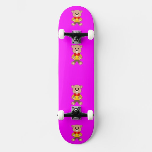 Cute Pink Teddy Bear Skateboard (Front)