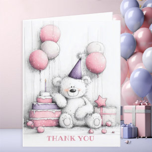Cute Pink Teddy Bear Thank You Card