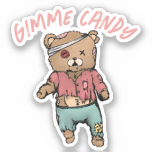 Cute Pink Teddy Bear Zombie Gimme Candy Halloween