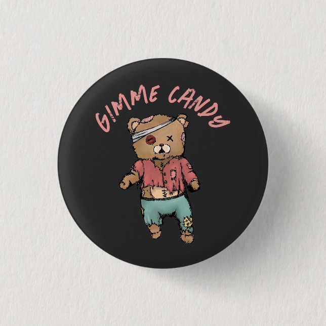 Cute Pink Teddy Bear Zombie Gimme Candy Halloween 3 Cm Round Badge (Front)