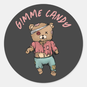 Cute Pink Teddy Bear Zombie Gimme Candy Halloween Classic Round Sticker