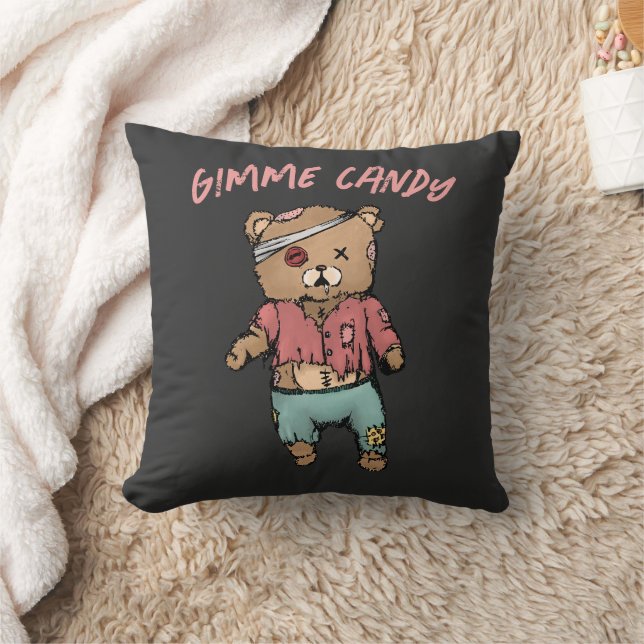 Cute Pink Teddy Bear Zombie Gimme Candy Halloween Cushion (Blanket)
