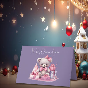Cute Pink Teddy Daughter Christmas Card